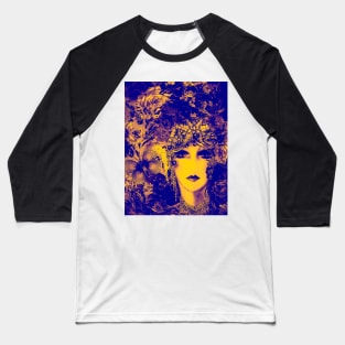 VIOLET YELLOW ART DECO FLORAL FLAPPER COLLAGE PRINT Baseball T-Shirt